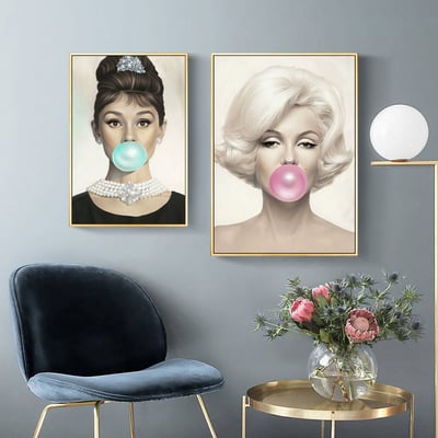 奧黛麗赫本 瑪麗蓮夢露 吹泡泡 四款1