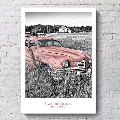 北歐簡約黑白風景建築汽車 粉紅 三款4