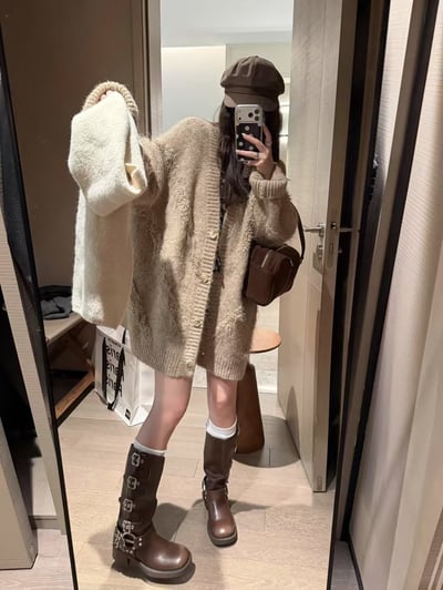 含毛羊駝流蘇毛衣大開衫12