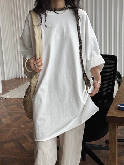 大落肩空氣輪廓中長捲邊T恤3