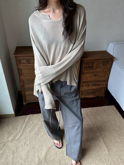 V領亞麻不規則針織鏤空罩衫4