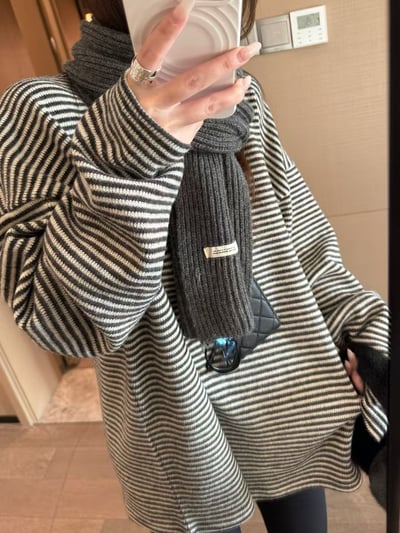 加厚款寬鬆條紋粗針針織上衣7