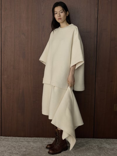 復古蓴色褶襉羊毛針織五分褲3