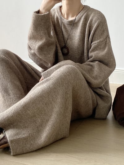 軟糯寬鬆套頭毛衣套裝1