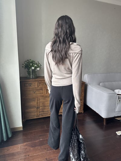 羊毛不規則紐扣領巾褶針織3