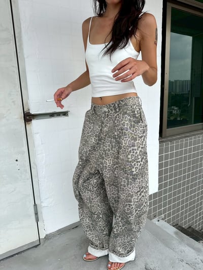 廓形牛仔豹紋鬆弛感彎刀褲4