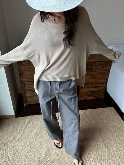 V領亞麻不規則針織鏤空罩衫1