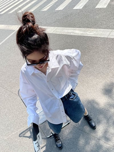 春秋不對稱顯瘦襯衫女設計感上衣2