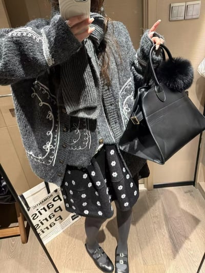 鬆緊腰印花花苞半身中裙3