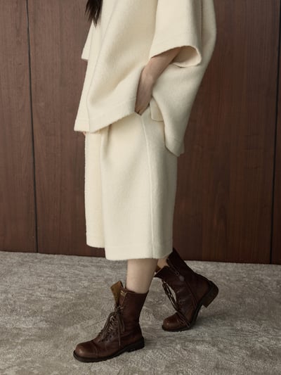 復古蓴色褶襉羊毛針織五分褲11