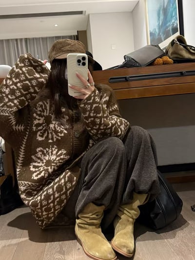 駱駝毛翻領費爾島開衫毛衣5