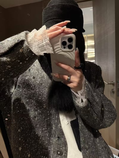 西裝外套釘珠套裝假兩件半身中裙9