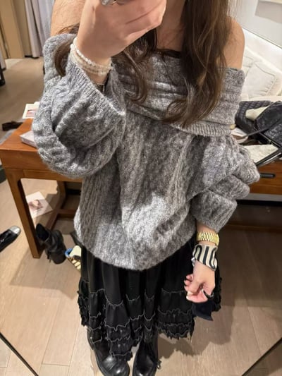 一字領麻花不對稱蝙輻袖13