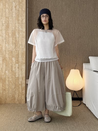 鬆緊腰立體燈籠寬鬆輪廓九分褲1