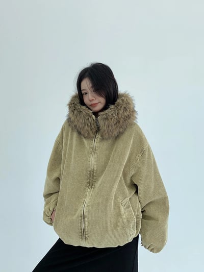 燈芯絨美式復古外套 (毛領可拆）4