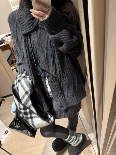 麻花大翻領絞花短裙套裝2