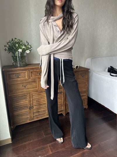 羊毛不規則紐扣領巾褶針織4