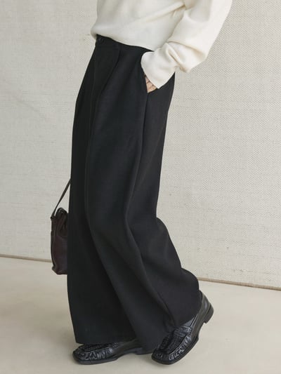 複合絨壓褶彎刀西褲廓形長褲4