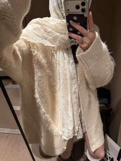 含毛羊駝流蘇毛衣大開衫6