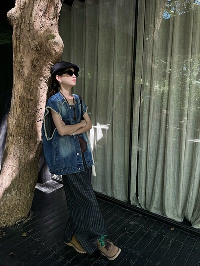 復古毛邊牛仔馬甲美式水洗7