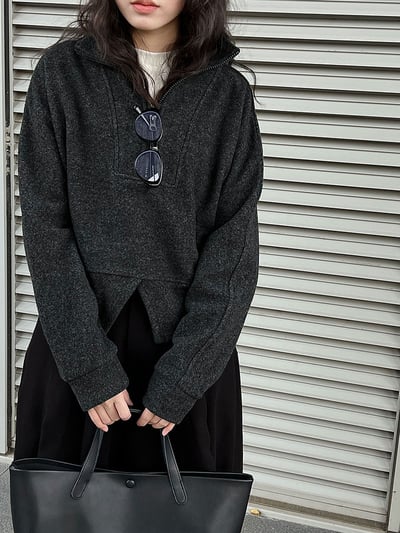 設計感半拉鍊下擺開叉上衣6