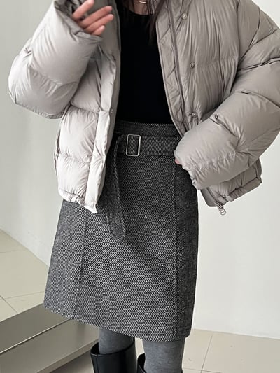 高腰毛呢腰帶寬鬆短裙10