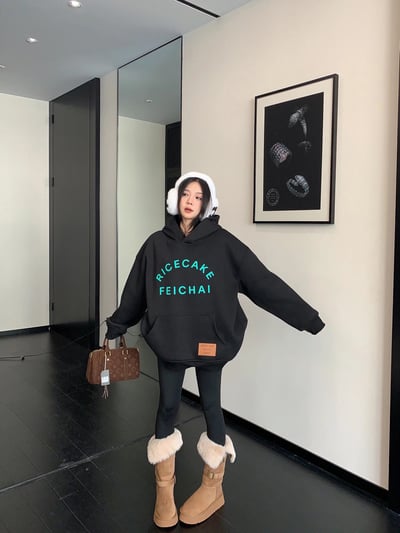 立體印花加絨連帽帽T4