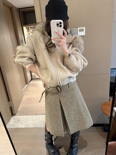 腰帶百褶雜點開叉褶半身中裙4