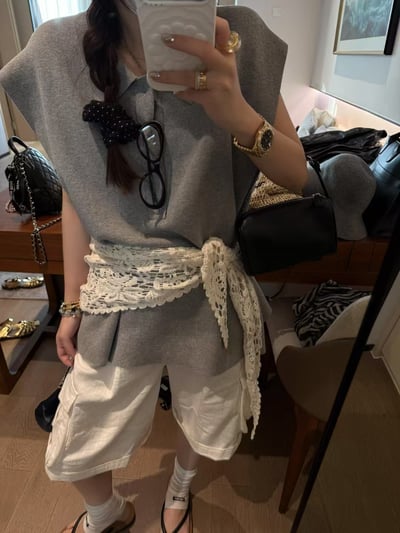 全棉紗POLO領愛心扣寬鬆上衣7