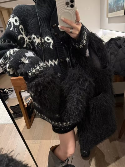 針織毛衣牛角扣費爾島開衫8