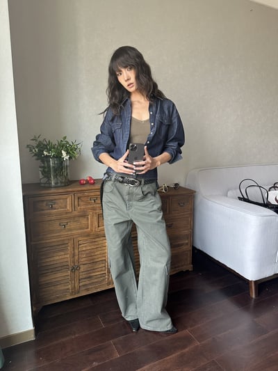 原牛可收腰落肩廓形長褲套裝12