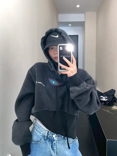 美式水洗做舊短連帽衛衣1