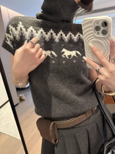 提花針織費爾島短袖毛衣8