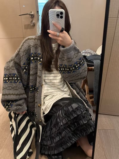 駱駝毛費爾島蕾絲大開衫外套11