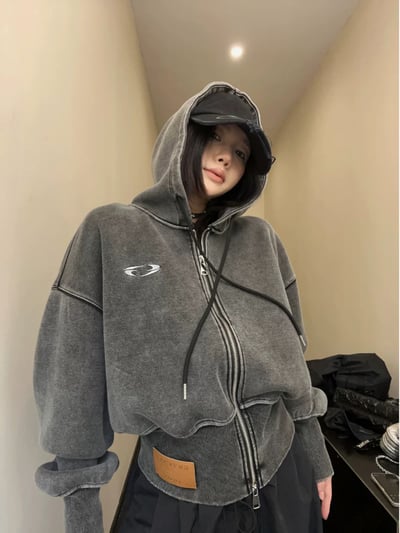 螺紋收腰短款連帽外套2