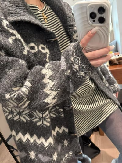 針織毛衣牛角扣費爾島開衫7