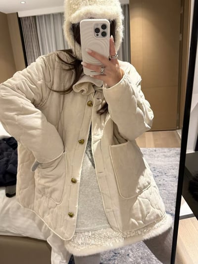 夾棉可拆式花邊領絲絨大衣1