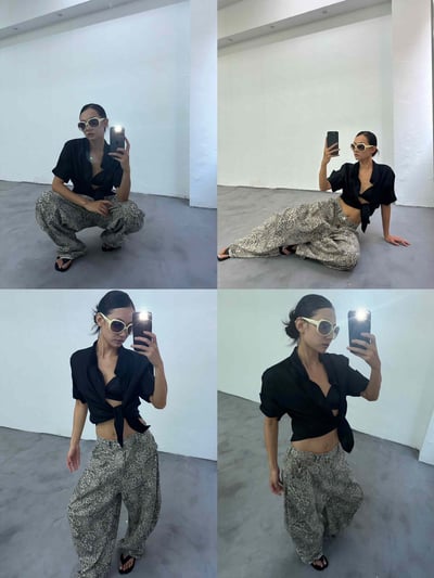 廓形牛仔豹紋鬆弛感彎刀褲9