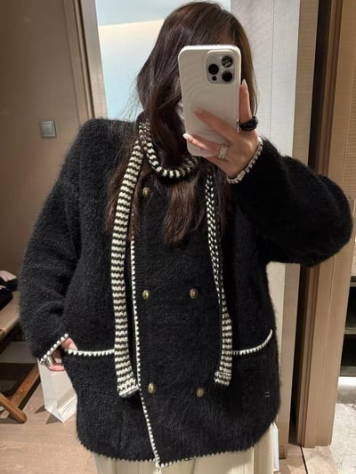 羊駝長毛毛圈明線大開衫1