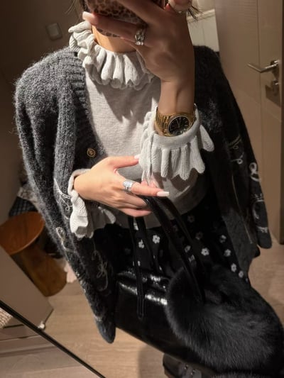 羊毛長袖花邊領針織上衣3