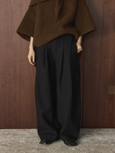 褶皺羊毛西裝寬褲12