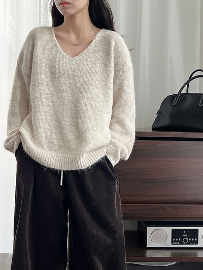 慵懶披肩兩件套長袖針織上衣2