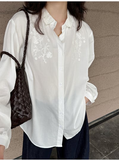 絲領刺繡襯衫天絲上衣2