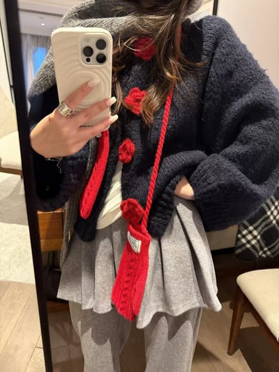 立體手工短款大花針織毛衣7