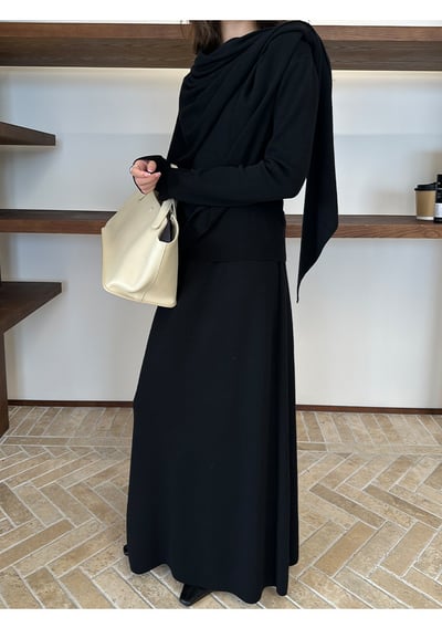 披肩羊毛針織衫+鬆緊腰半裙套裝3