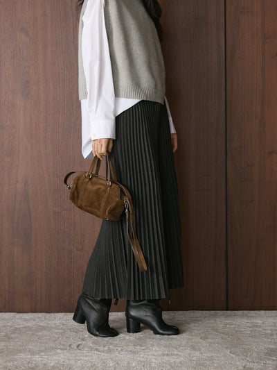 百褶鬆緊腰垂感顯瘦長裙2