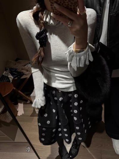 羊毛長袖花邊領針織上衣5