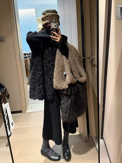 羊卷絨牛角扣皮毛一體馬甲背心9