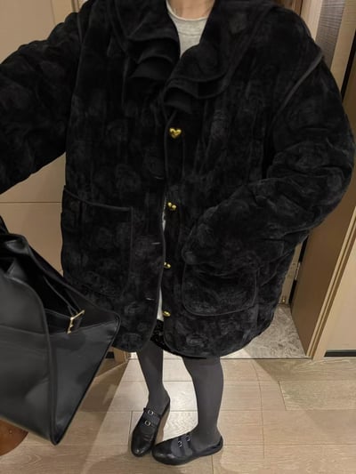 夾棉可拆式花邊領絲絨大衣10