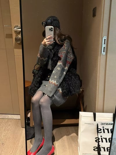 駱駝毛費爾島毛衣短裙套裝12